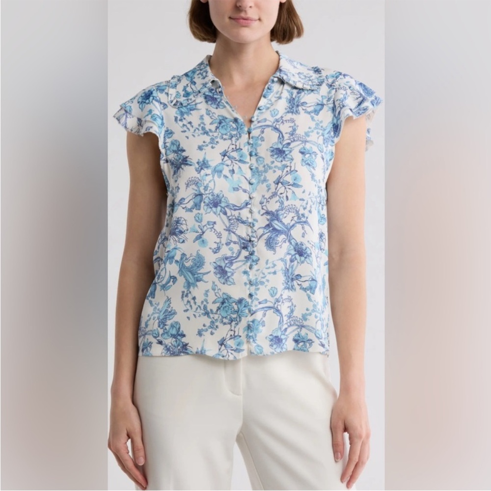 Alice + Olivia Martel Flutter Sleeve Blouse